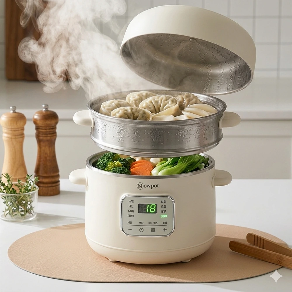 나우팟 도자기팟과 스테인리스 찜기로 함께 준비하는 한 끼